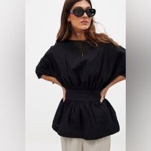 J. Brooks Boutique,Black Peplum Blouse w/Open Back& TAILS! Excellent Condition